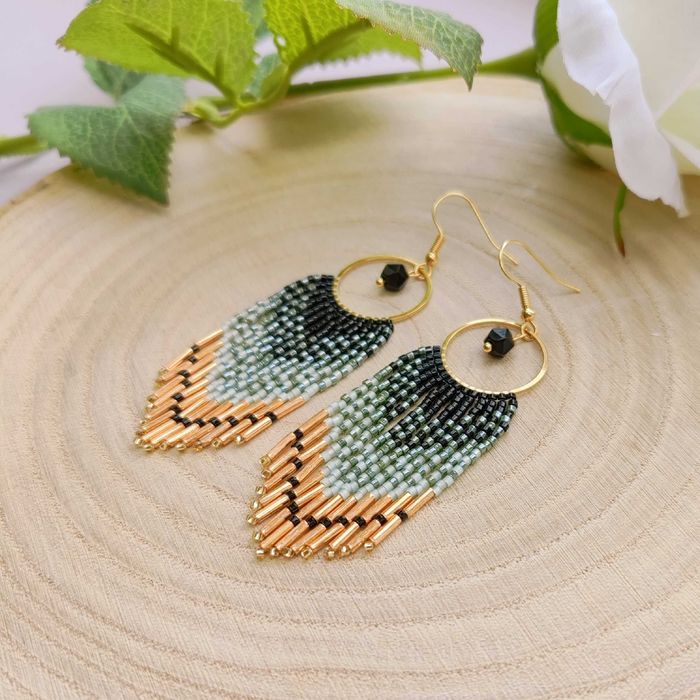 Ръчно изработени обеци, Японски мъниста, Неръждаема стомана, Елегантни