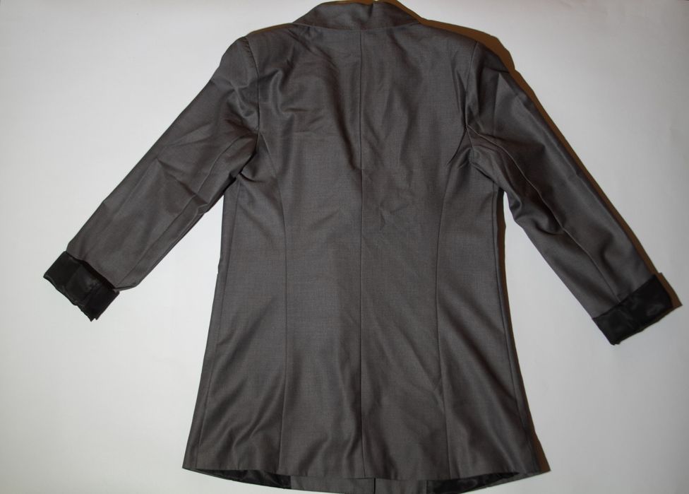 Жакет двубортный, удлиненный, серый, S