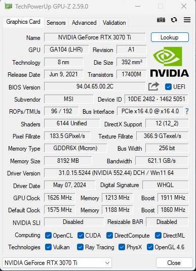 Видео карта MSI RTX 3070 TI SUPRIM X 8G