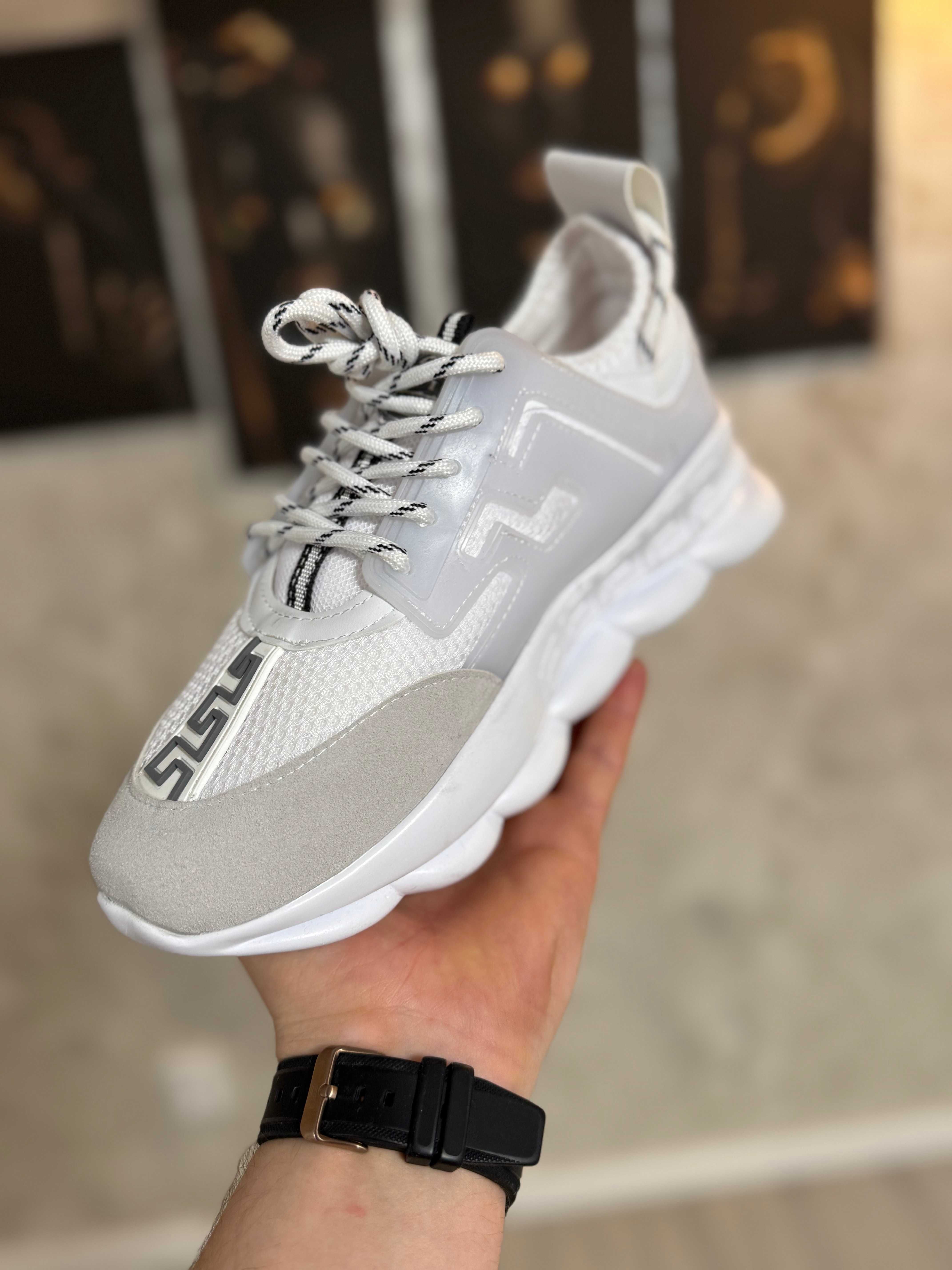 Adidasi Barbati Versace Chain Reaction White & Gray!