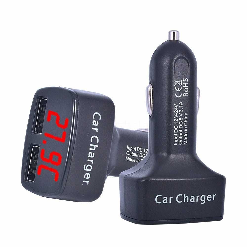 LED 3в1 USB зарядно за телефон за кола,Волтметър,Термометър,Амперметър