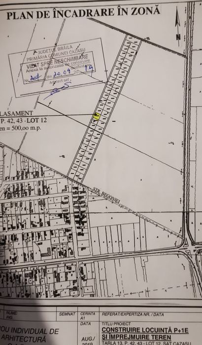 Vand teren Cazasu 500 mp cu utilități  Apa curent și gaze