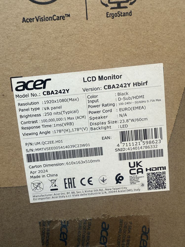 Monitor Acer CBA242Y Hbirf Sigilat Oferta N