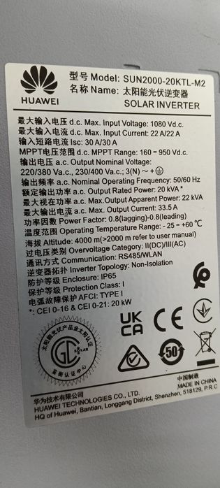 Invertor Huawei 20 kw