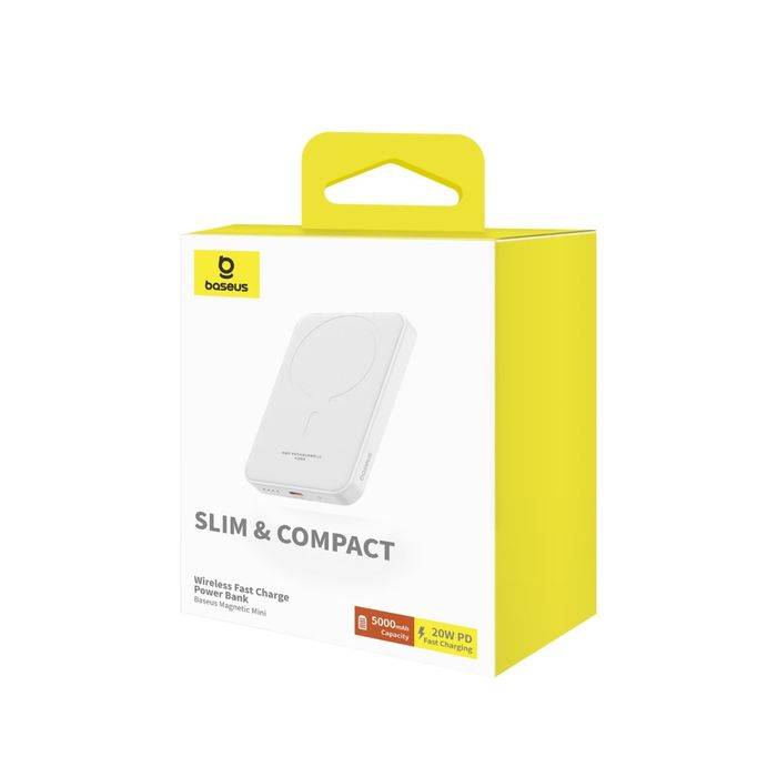 BASEUS Power Bank 5000 mAh 20W, Mini Magnetic /бял