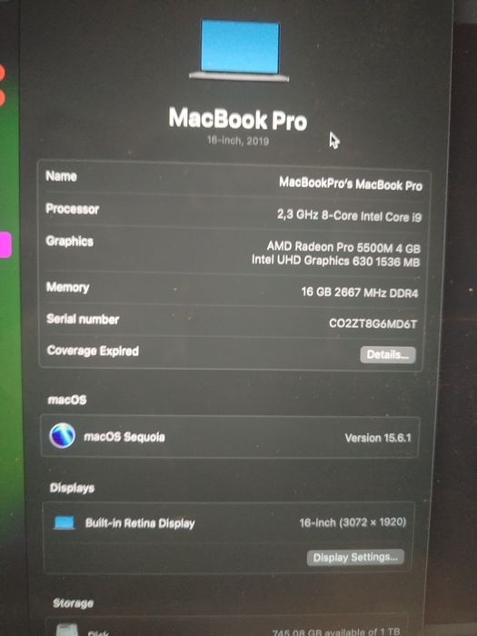 Macbook pro 2019 16" touch bar 1TB SSD
