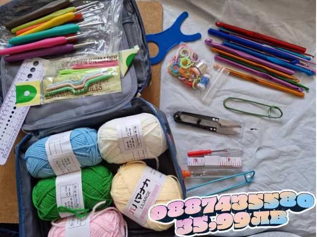 Комплект аксесоари за плетене, 107 части, 14 алуминиеви куки