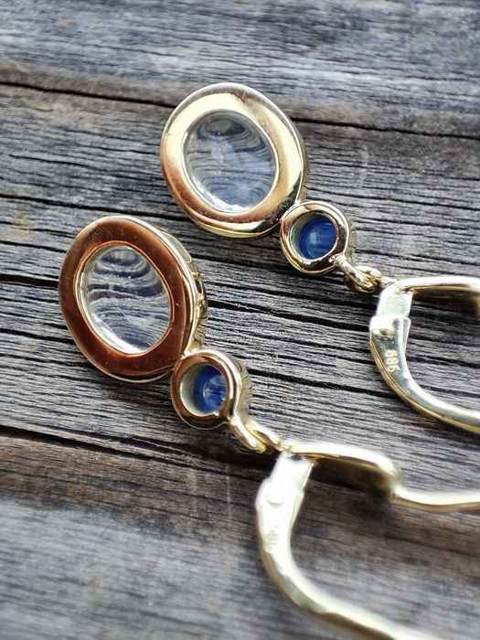 Cercei aur 14k cu Safir natural si Piatra Lunii UNICAT