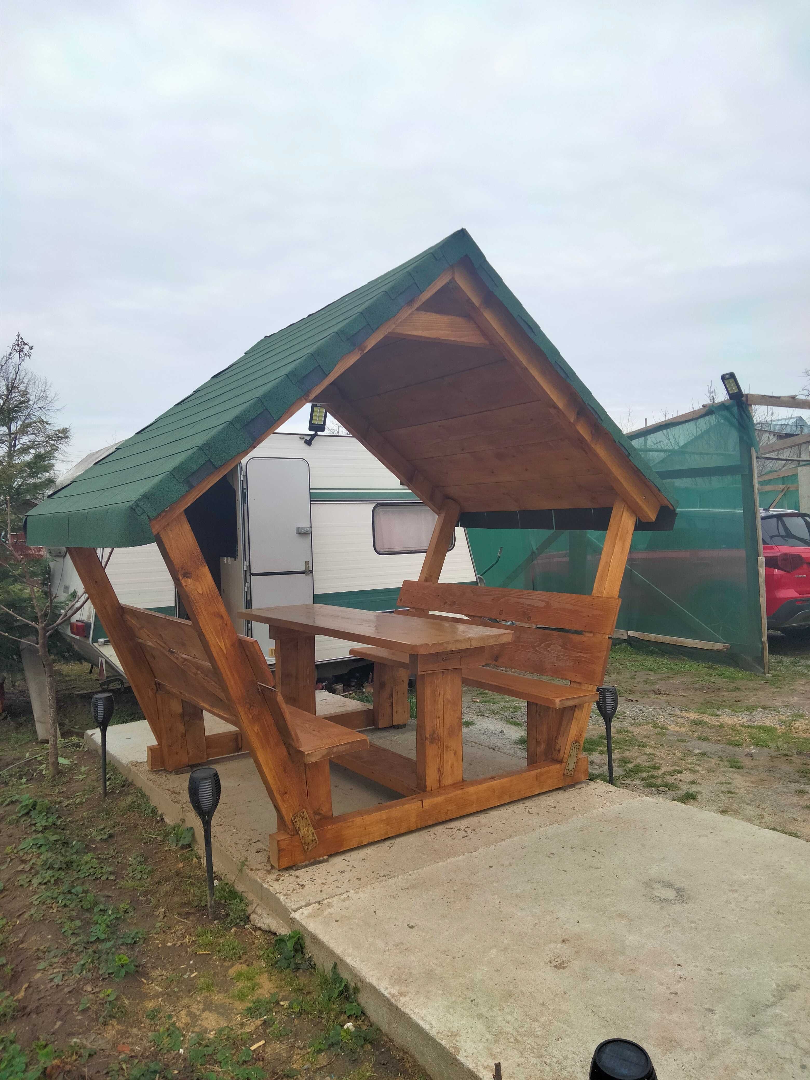 Foișor gradina pergola din lemn masiv învelitoare șindrilă finlandeza