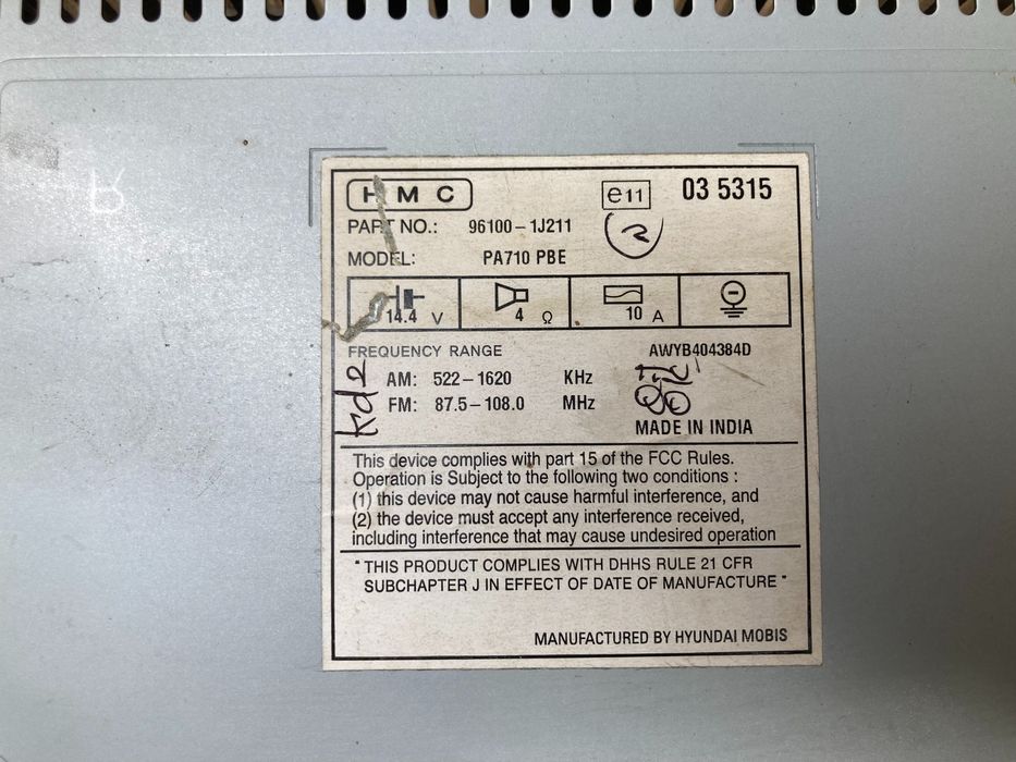 Radio cd mp3 player hyundai i20 96100-1j211 pa710 pbe pbt 10391022 mk1