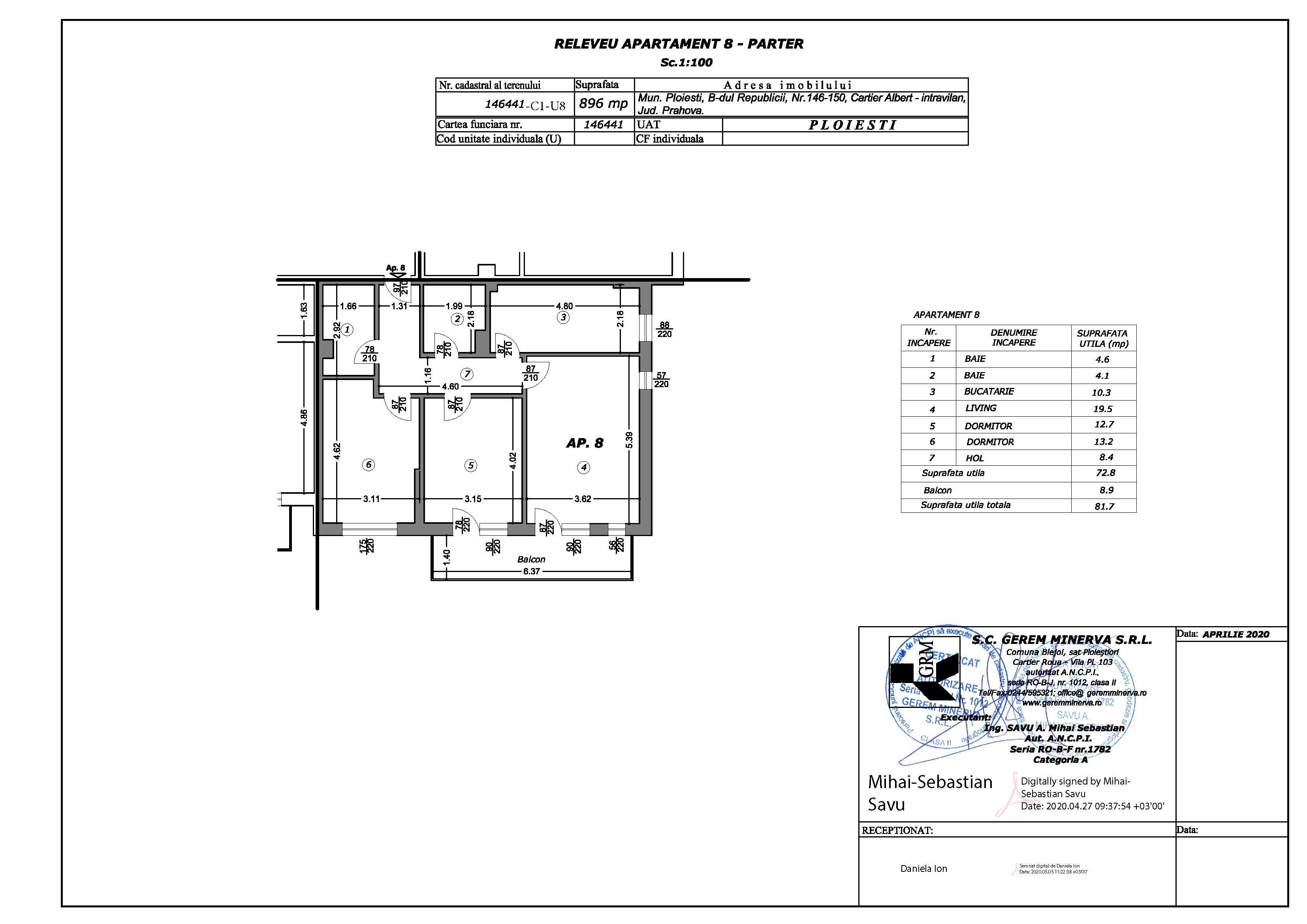 Ap. 3 cam MRS Smart complet utilat/mobilat 2 bai 73mp+9 terasa+parcare