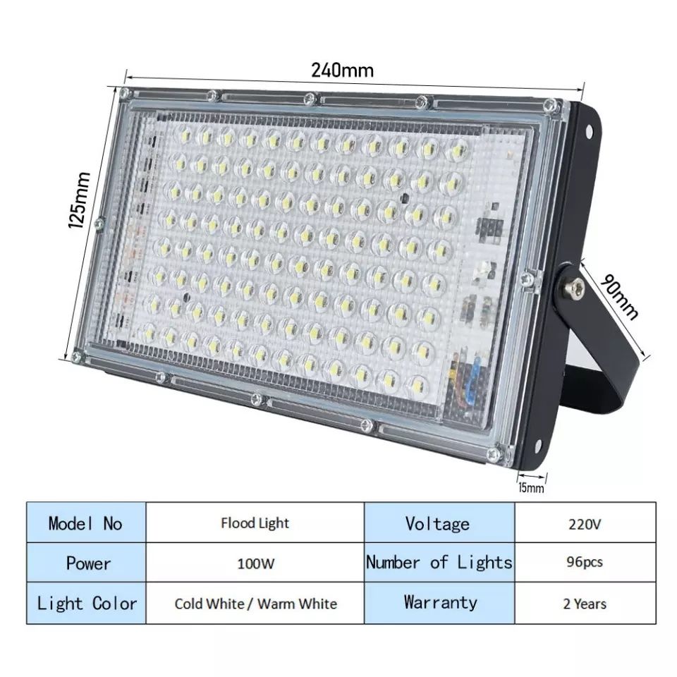 Proiector LED Slim 100W=950W, 6000K, 220V, Negru,  Exterior ip65