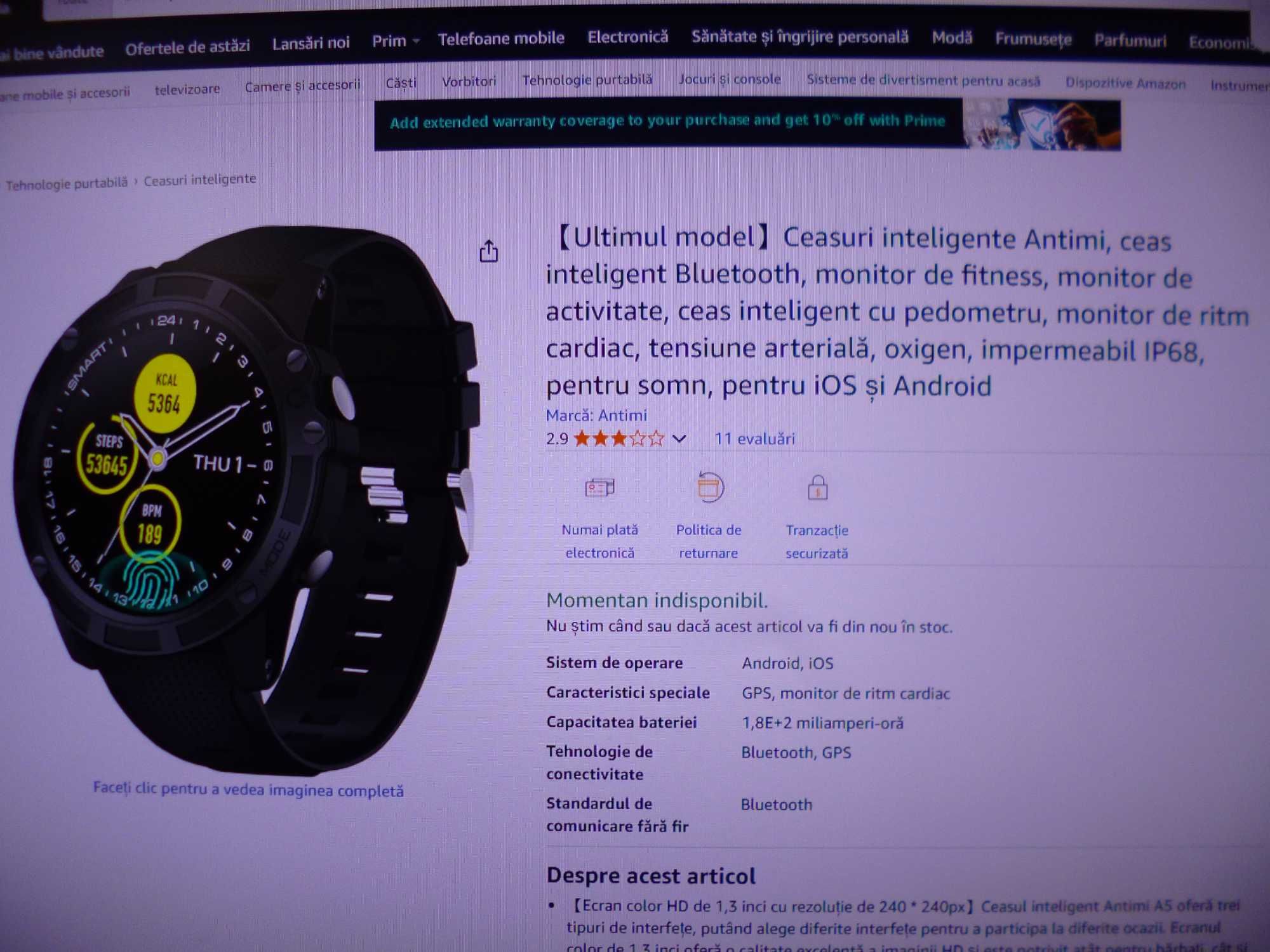 Smart Watch inteligent IPS 68,monitor cardiac,tensiune arteriala