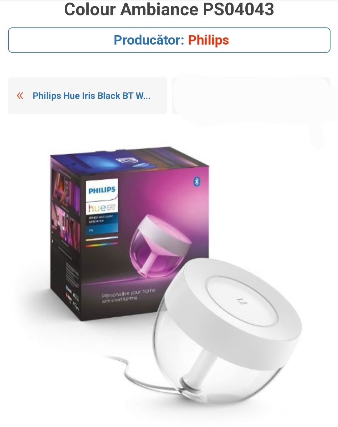 Lampa de masa Philips Hue Iris white and color ambianceLed 10w/230V