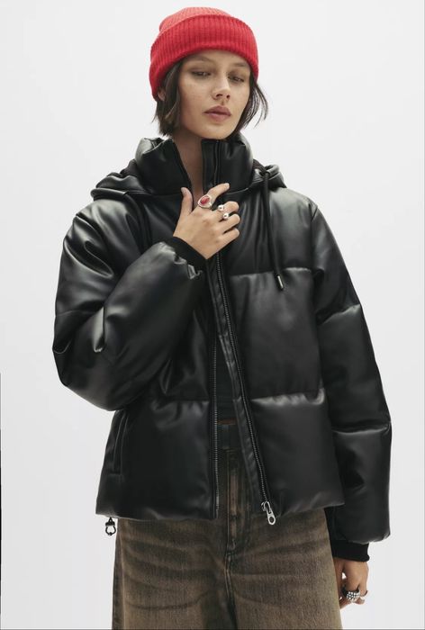 Пухено яке от изкуствена кожа