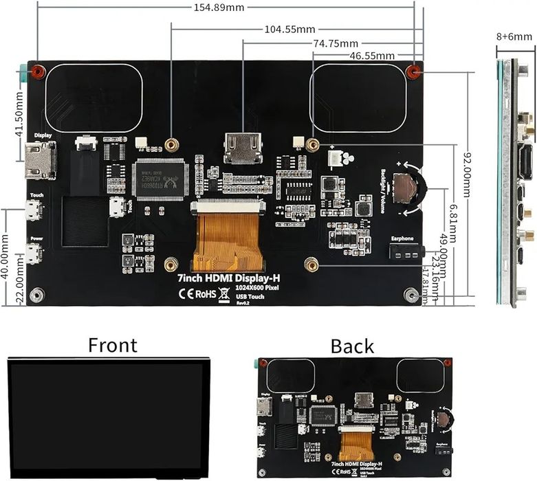 WIMAXIT Monitor tactil de 7" alimentat prin USB Raspberry