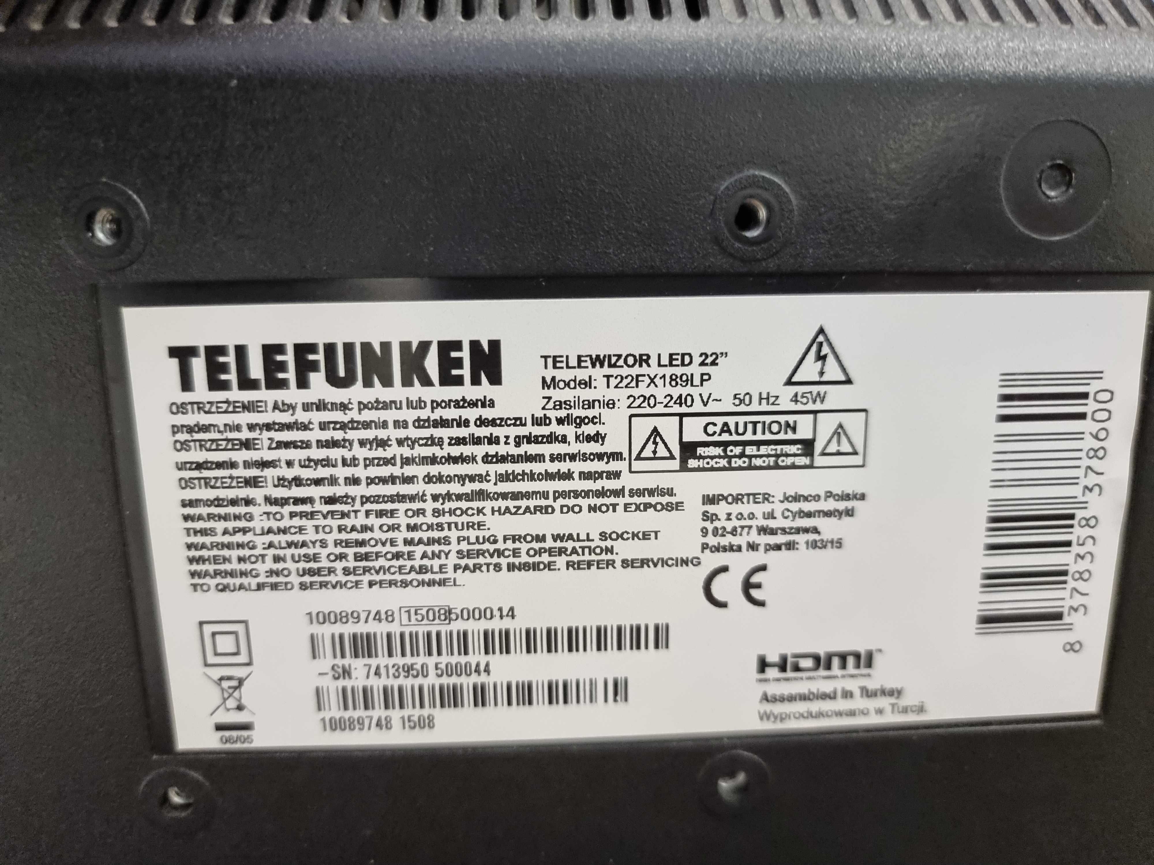 LED телевизор монитор 22"  TELEFUNKEN