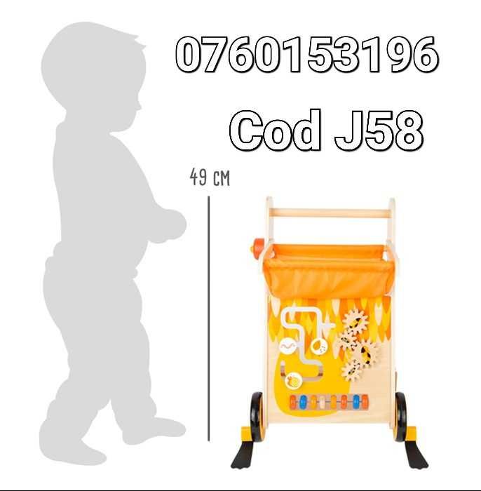 Premergator colorat din Lemn cu activitati in stil Tucan-Cu Roti-J58