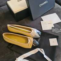 Mocasini Chanel beige black flat - piele naturala premium/size 39/40
