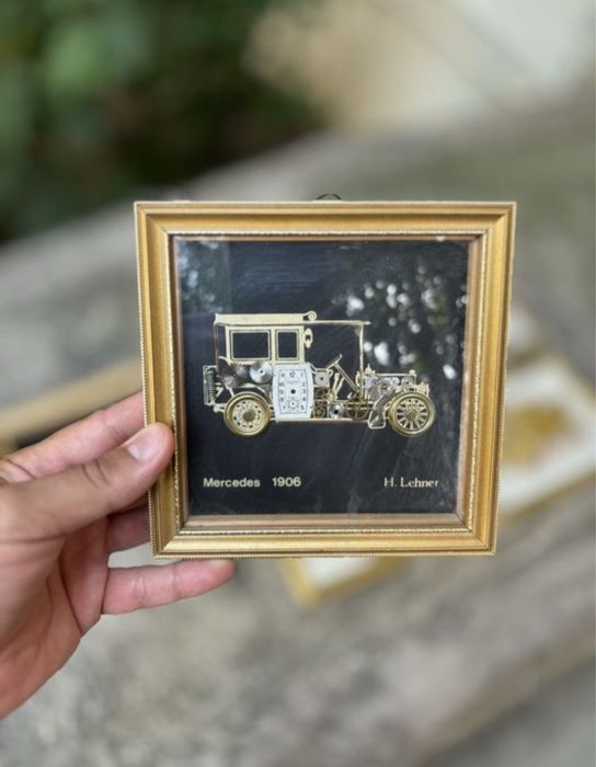 Tablou Litografie Foita Alama Bronz Masini de Epoca-Deosebit-Doar Set