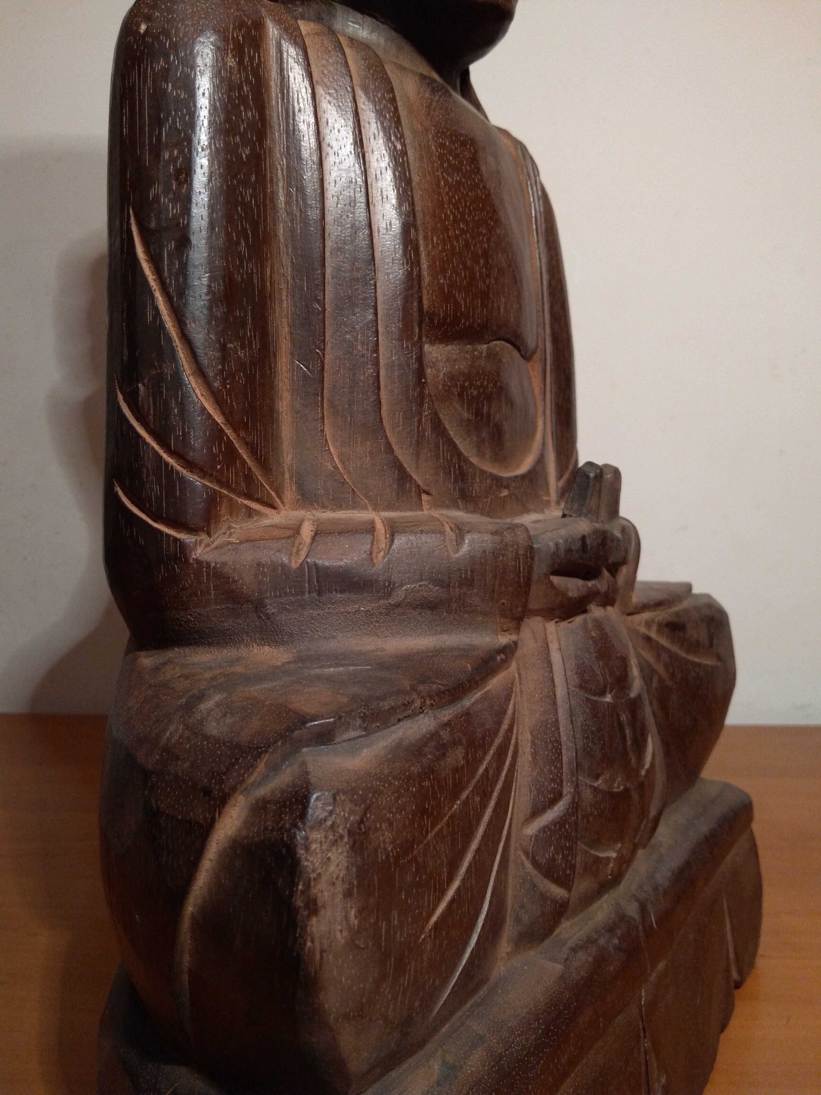 Buddha in meditatie, lemn masiv sculptat - Statueta Feng Shui