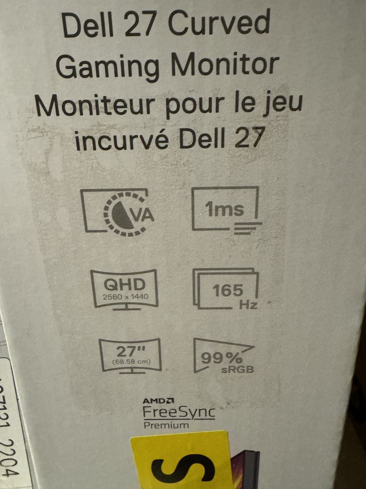 Monitor Gaming curbat Dell LED VA 27” 1ms QHD 165Hz AMD Freesync