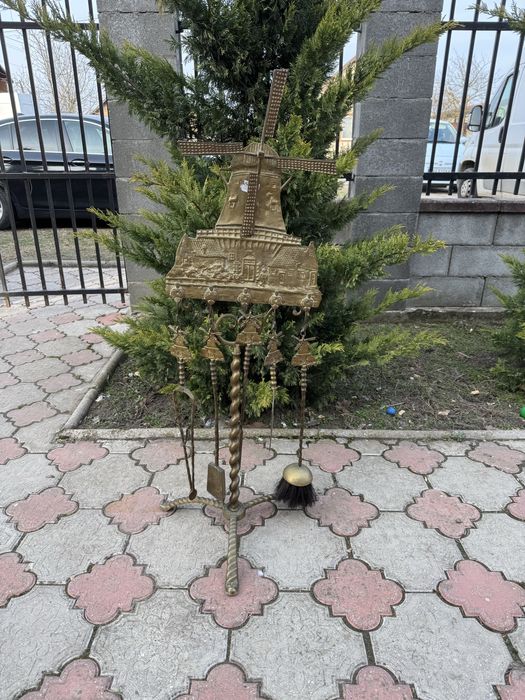 Suport si ustensile pentru semineu din bronz