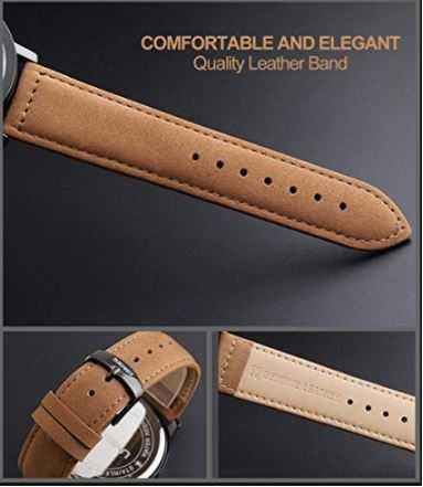 Ceas de mana, cuart analogic, impermeabil, curea piele, clasic, alb