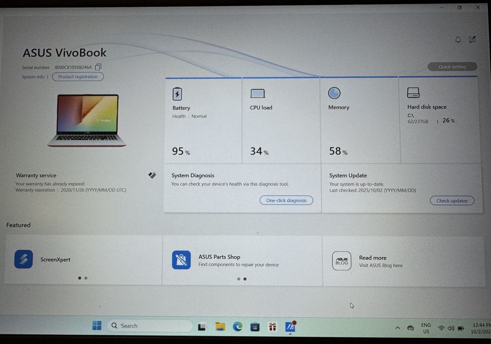 Laptop ASUS VivoBook S15 core i5 gen8, 8Gb DDR4, 256Gb SSD