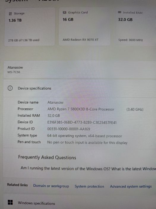 Ryzen 7 5800x3d, Msi Mpg B550, 32GB 3600 cl16, 500gb nvme