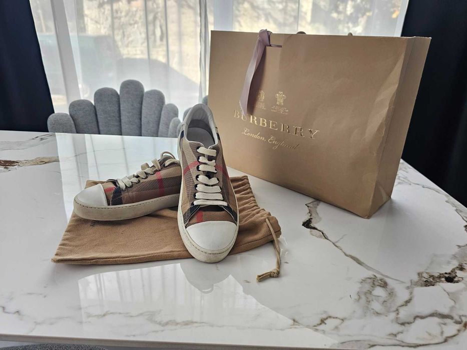 Обувки Burberry White/Beige Nova Check Canva 37 номер