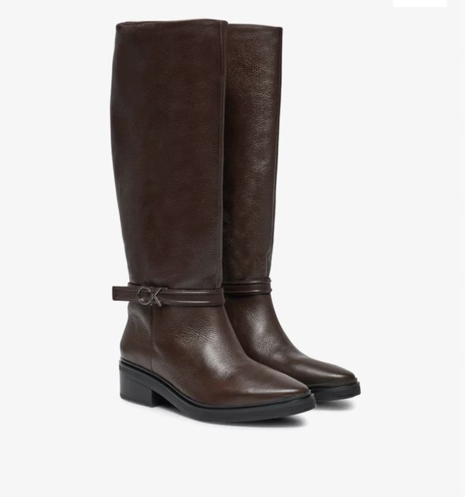 Кафеви ботуши от естествена кожа Calvin Klein, размер 36