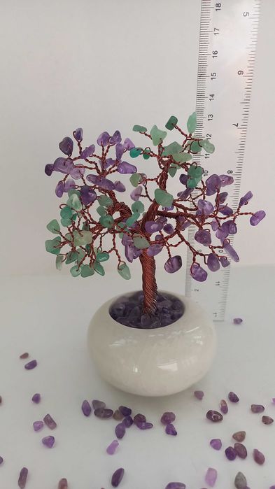 Copac din Cristale de Ametist si Citrin in vas de Ceramica, 14cm