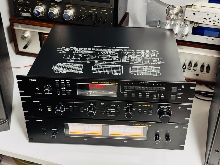 Linie de colecție PHILIPS-bloc putere-preamplificator-tuner,vu-metre