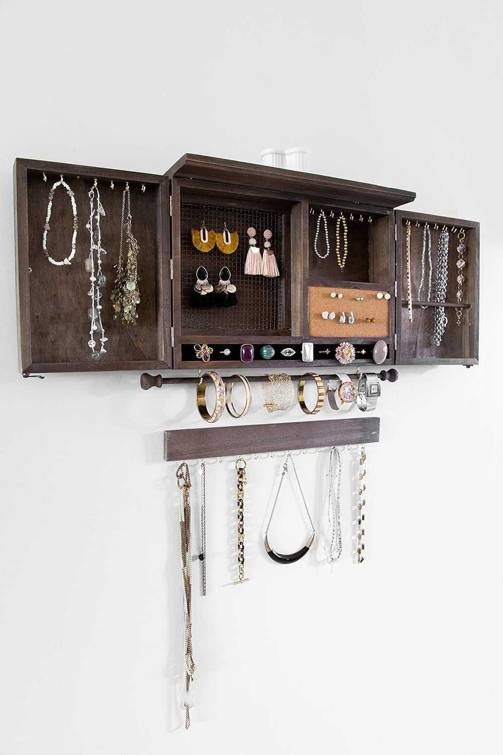 Organizator lemn, dulap rustic bijuterii, accesorii