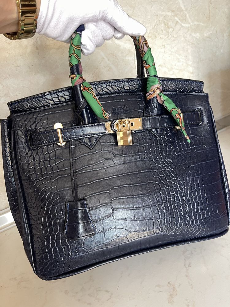 Чанта Hermes Birkin тъмносин кроко