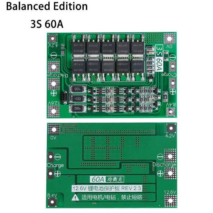 MODUL PROTECTIE la incarcare BMS 3s 3 60A acumulatori 18650 li-ion