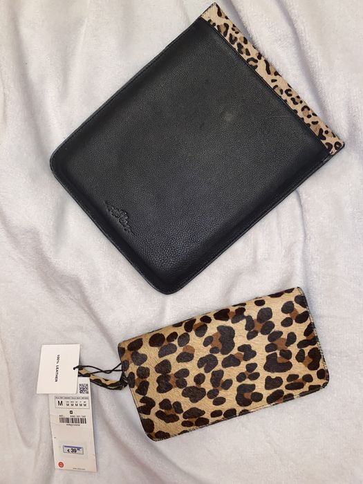 Set Portofel clutch Zara + husa tableta piele naturala,leopard print
