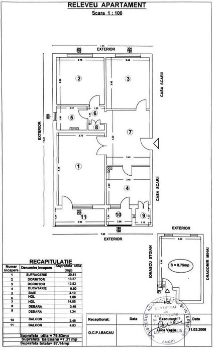 Apartament de vanzare, 3 camere decomandate, central in Bacău