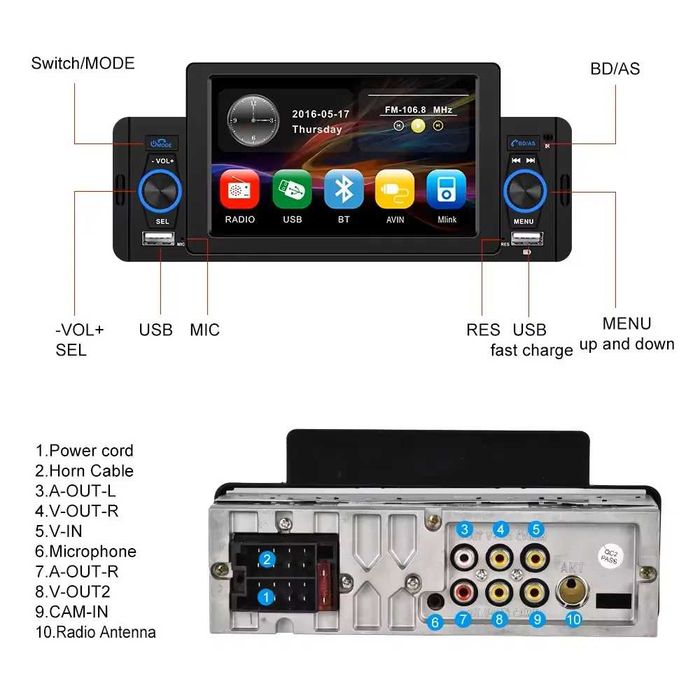 Navigatie universala 1din, Ecran 5″, CarPlay si Android Auto, BT.