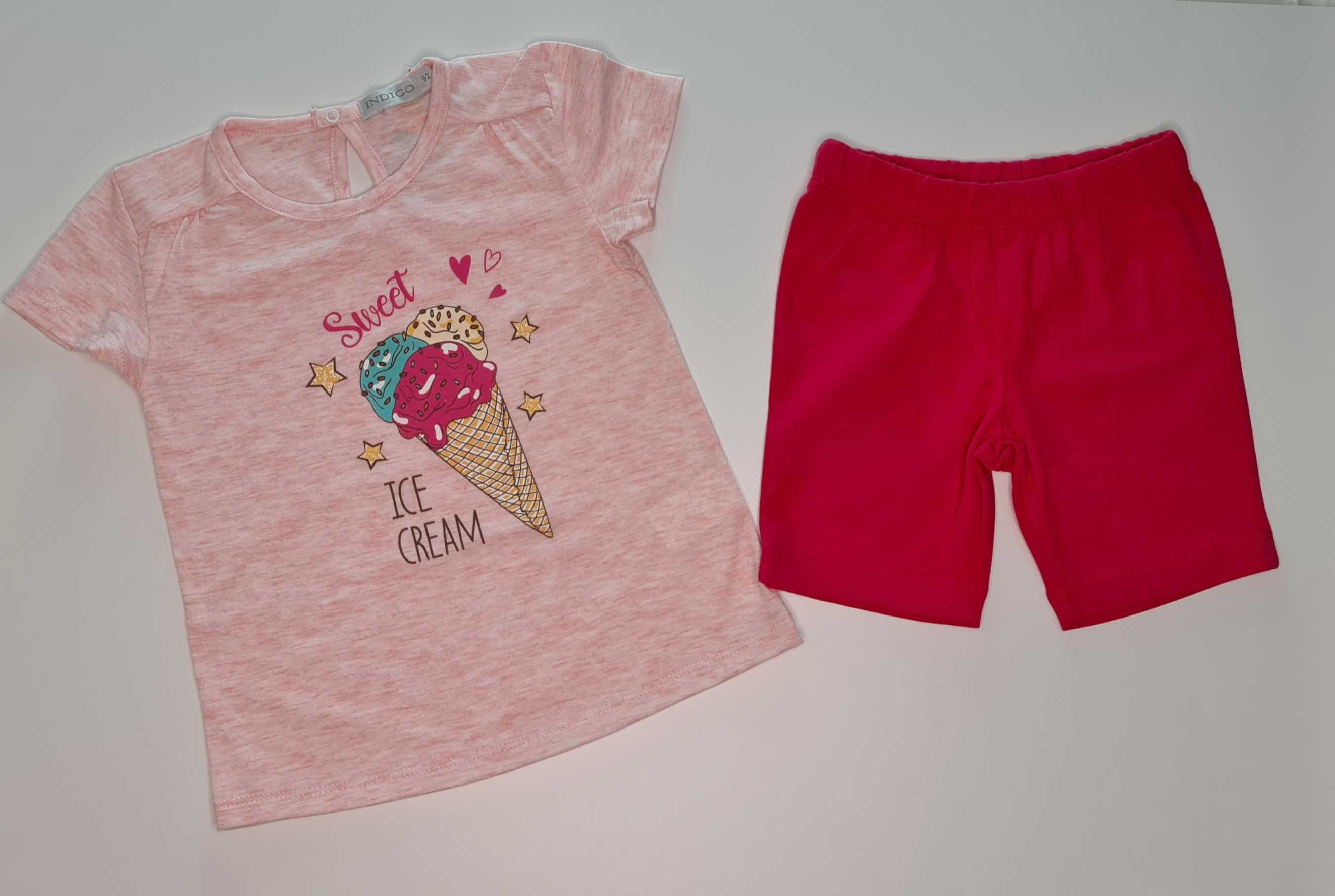 Комплект тениска и къси панталонки, размери 80-104 см, цвят розов