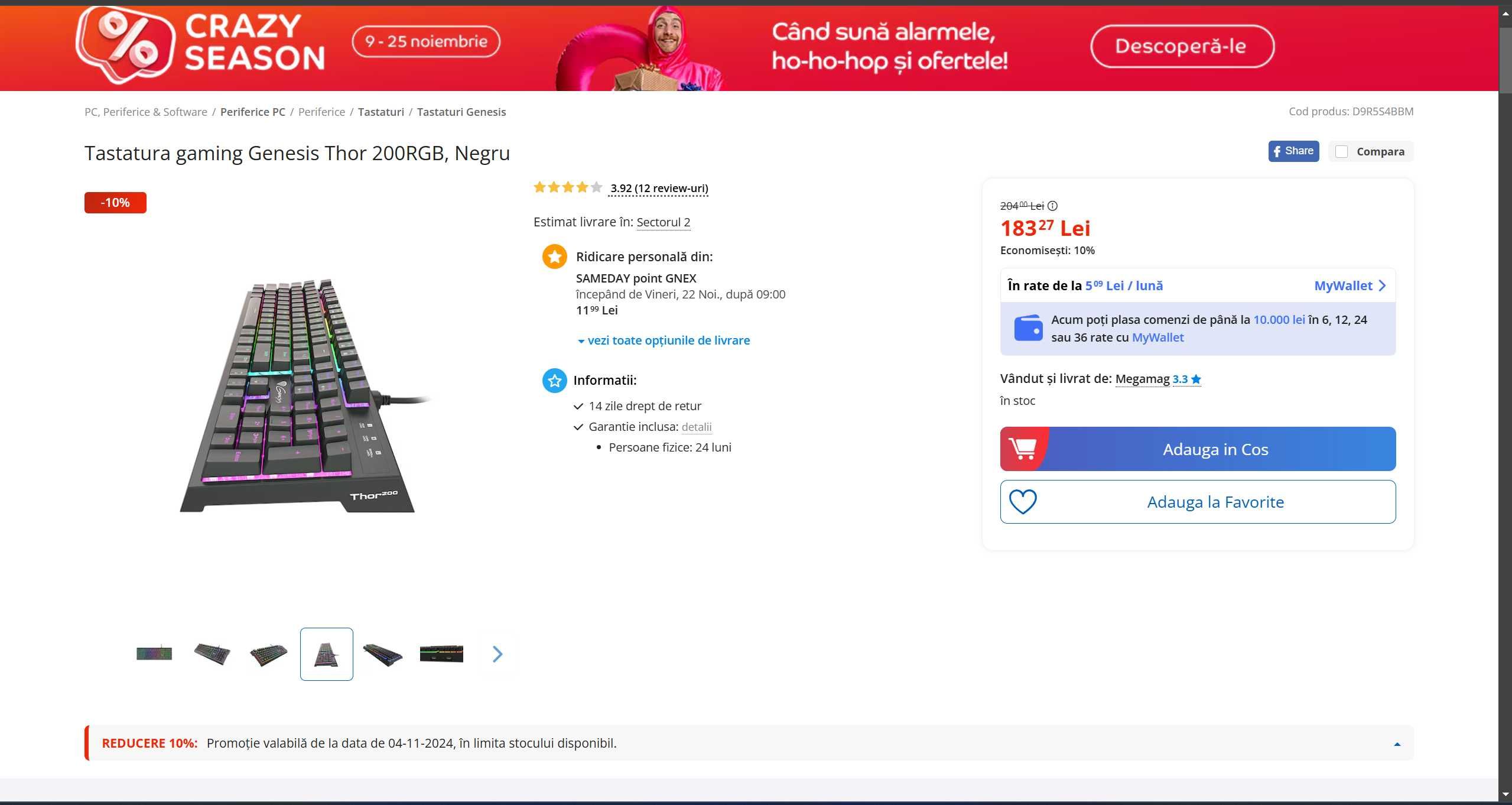 Tastatura gaming Genesis Thor 200RGB, Negru