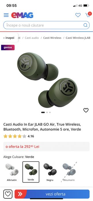 Casti  audio in Ear JLAB GO Air, true Wireless,bluetooth,microfon,Noi