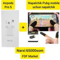 Naushnik airpods pro 5  Aksiya !  Bonusga Pubg mobile uchun napalchik