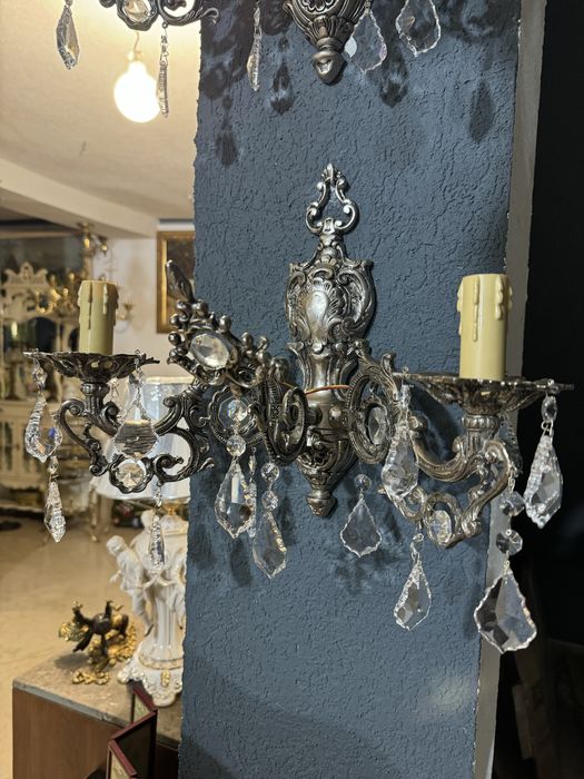 Candelabru-bronz masiv-argintat +2 aplice