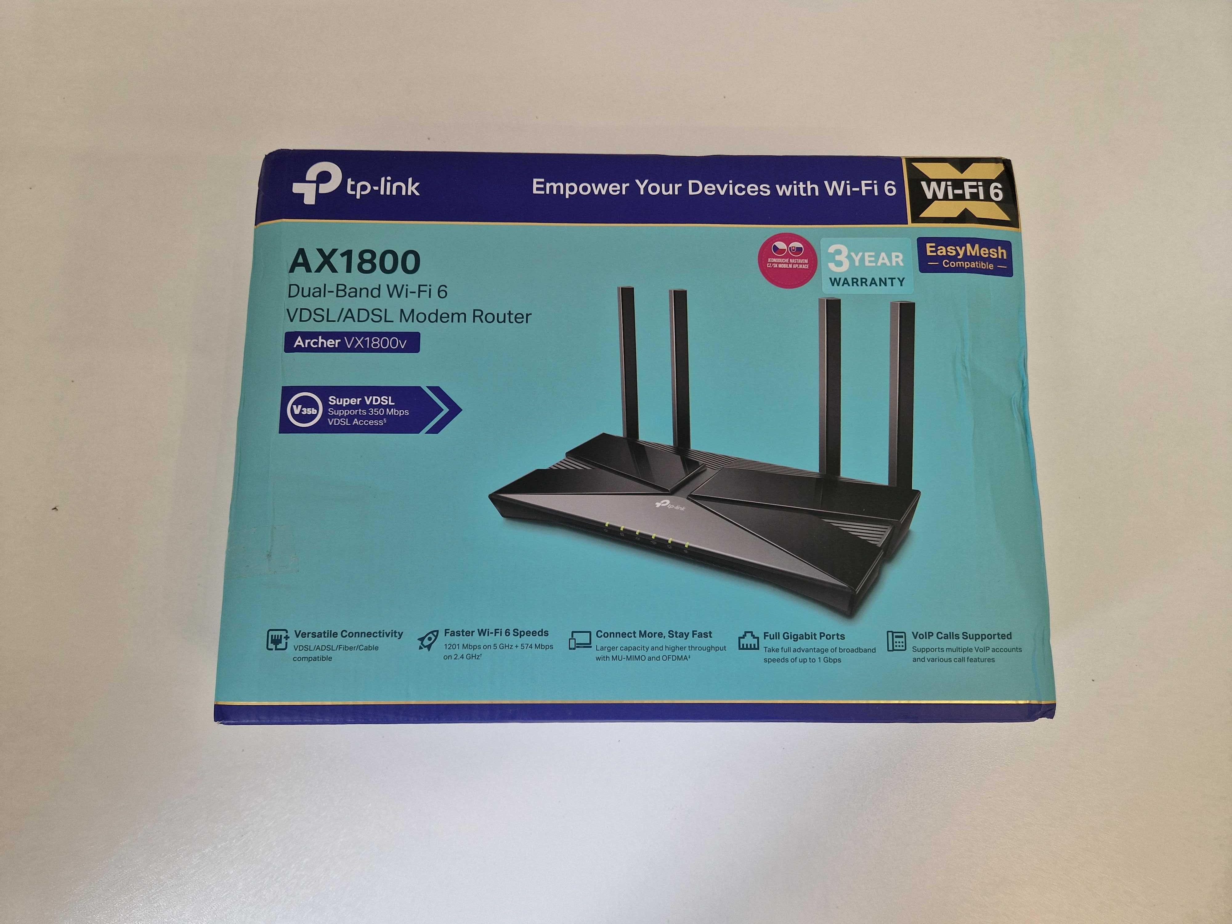Рутер TP-Link Archer VX1800v AX1800 двубандов Wi-Fi 6 VDSL/ADSL