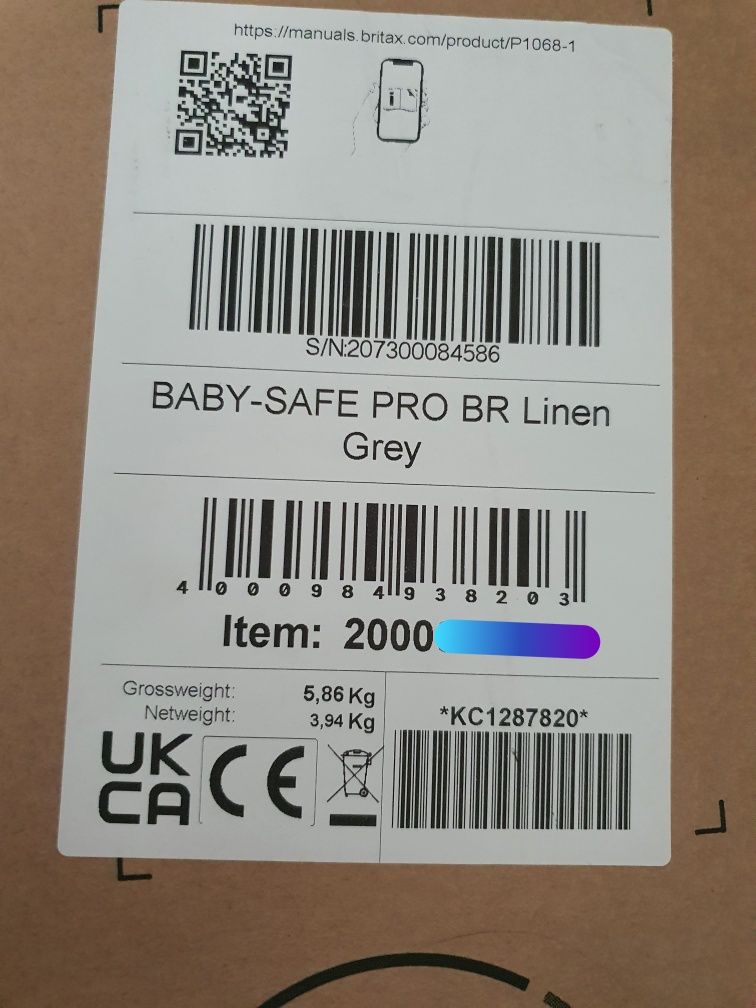 Scoică Britax Römer, reclinabil, BABY-SAFE PRO Linen Grey