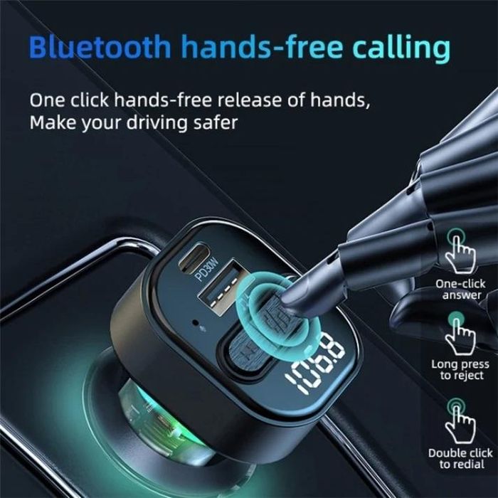 Fm трансмитер предавател, mp3 плейър verk 10129 / c50 type-c + usb ...