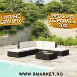 Set mobilier gradina/terasa canapea/coltar cu perne Negru Ratan MAZARA