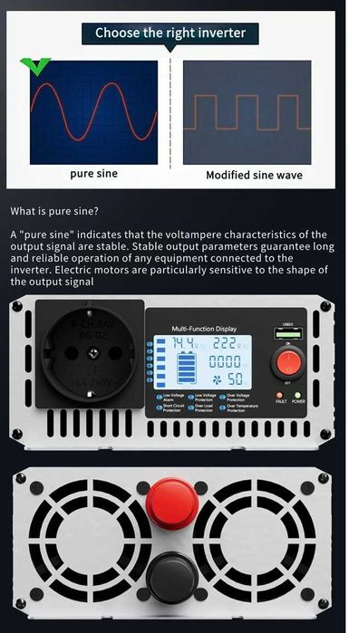 Invertor Houli 12V 6000W Sinus pur cu telecomanda si priza USB